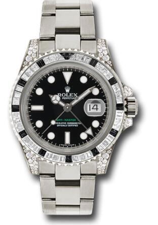 Replica Rolex White Gold GMT-Master II 40 Watch 116759SANR Diamond And Black Sapphire Bezel Black Dial Oyster Bracelet