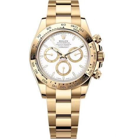 Rolex 126508-0001 Cosmograph Daytona Yellow Gold White Oyster Replica Watch - Click Image to Close