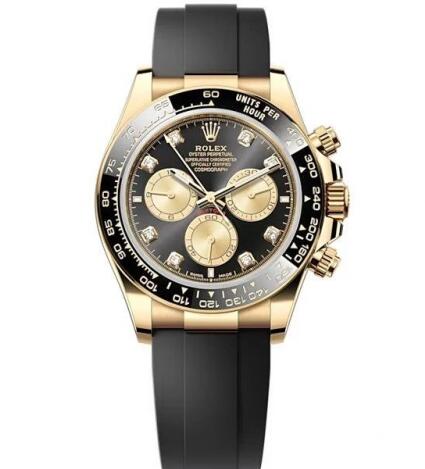 Rolex 126518LN-0006 Cosmograph Daytona Yellow Gold Cerachrom Black Diamond Oysterflex Replica Watch