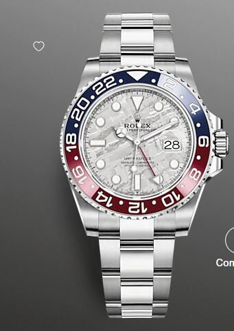 Replica Rolex White Gold GMT-Master II 40 Watch 126719BLRO Blue and Red Pepsi Bezel Meteorite Dial Oyster Bracelet