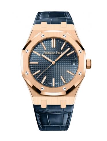 Audemars Piguet Royal Oak Selfwinding 41 Pink Gold Blue Strap Replica Watch 15510OR.OO.D315CR.01