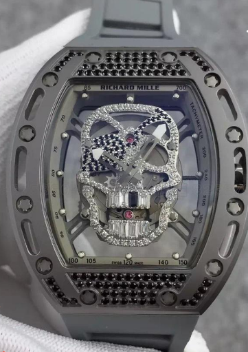 Richard Mille RM 052 replica Watch RM 052 Diamonds Skull Dial with Black Rubber Strap movement
