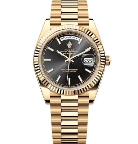 Rolex 228238-0067 Day-Date 40 Yellow Gold Fluted Black Replica Watch