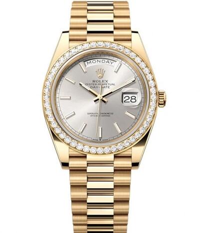 Rolex 228348RBR-0042 Day-Date 40 Yellow Gold Diamond Silver Replica Watch