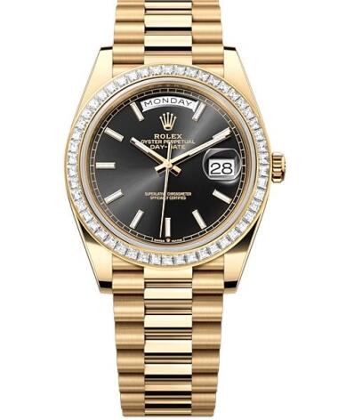 Rolex 228398TBR-0041 Day-Date 40 Yellow Gold Baguette Black Replica Watch