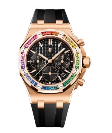 Replica Audemars Piguet Royal Oak OffShore 26231 Lady Chronograph Pink Gold Rainbow Black Watch 26236OR.YY.D002CA.01 - Click Image to Close