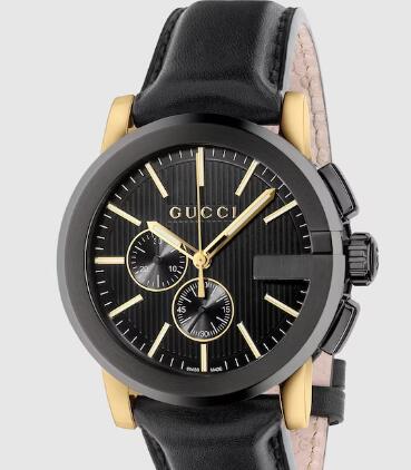 GUCCI Watch Replica Black Leather G-Chrono Watch 44mm YA101203