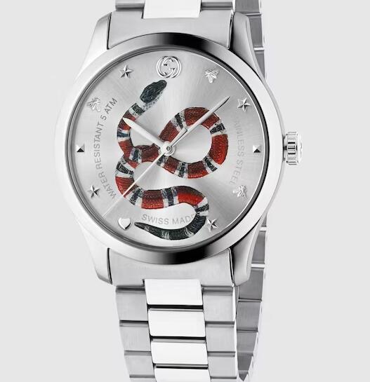 Replica Gucci G-Timeless Steel Watch 38mm With Silver Dial & Colored Snake Motif YA1264076