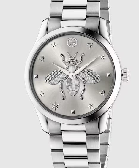 Replica Gucci G-Timeless Watch 38mm With Silver Sunbrushed Dial & Bee Motif YA1264126