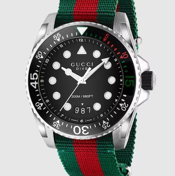 Gucci Dive Watch replica 45mm in Green And Red Web YA136209A