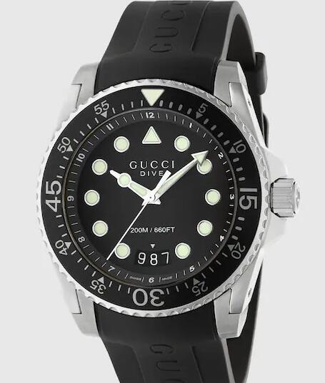 Gucci Dive Watch replica 40mm in black Rubber & Steel YA136301B