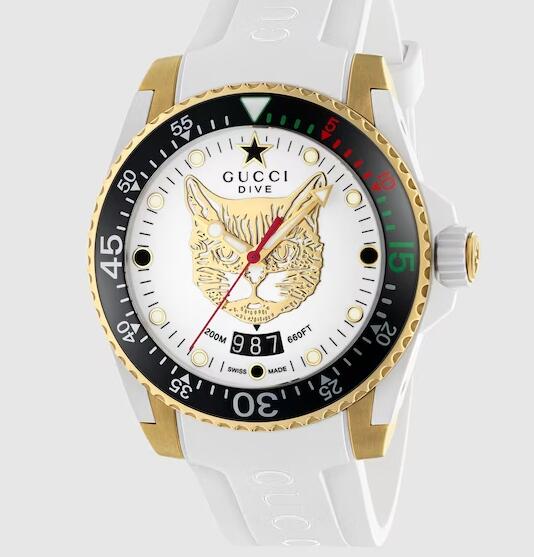 Replica Gucci White Rubber Gucci Dive Watch 40mm YA136322