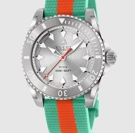 Gucci Dive Watch replica 40mm in turquoise and orange rubber YA136351