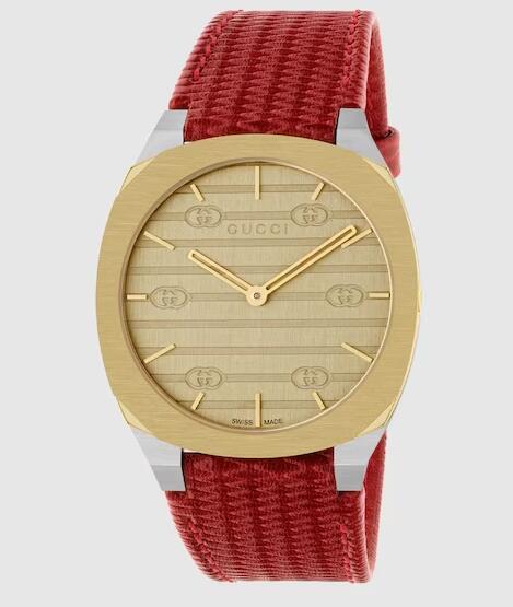 Replica Gucci 25H Watch 34mm in red leather YA163415